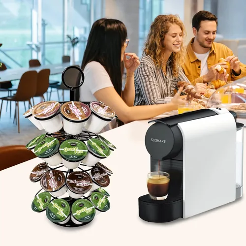 Miniatura 7 de ROWISE - Soporte y organizador para cápsulas K-Cup de carrusel para 36 cápsulas - Gira 360 grados, desmontable, diseño moderno de metal en negro