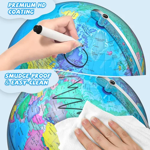 Miniatura 5 de Globo del mundo iluminado de 12 pulgadas para niños y adultos, lámpara de globo con mapa del mundo para niños, base estable de metal pesado, regalo
