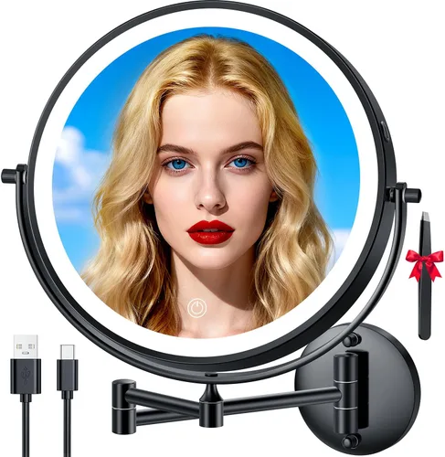 Espejo de maquillaje iluminado de pared 30X/1X de 10 pulgadas, espejo de aumento de doble cara recargable de 5000 mAh con luz, espejo de tocador LED