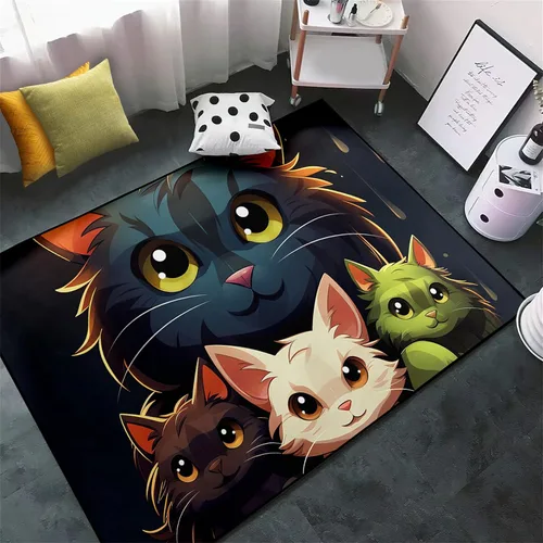 Miniatura 24 de Alfombra de gatos de dibujos animados para niñas, bonita decoración de habitación de niños, alfombra con temática de animales azules, alfombra ultra