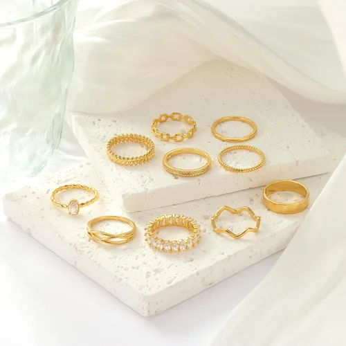 Miniatura 5 de PLOMFOV Gold Rings for Women Non Tarnish Gold Plated Stackable Rings Wedding Bands Eternity Dainty 14K Gold Ring Thin Simple Trendy Thumb Stacking