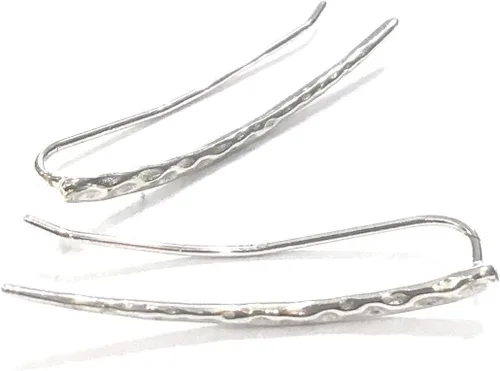 Miniatura 7 de Ear Climber Earrings Long Sterling Silver Climbers Crawler Bar Studs Hammered Textured 30mm Length