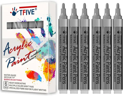 Miniatura 13 de Rotuladores de pintura acrílica dorados, punta media de 0.079 a 0.118 pulgadas, paquete de 6 bolígrafos de pintura permanente a base de agua dorados