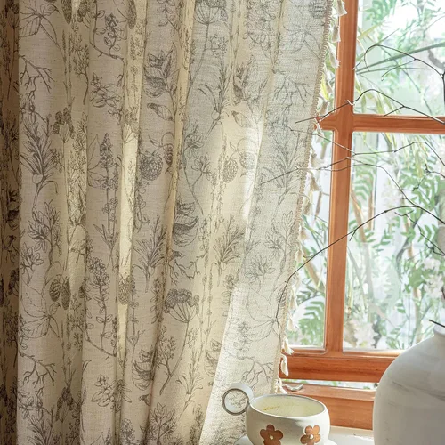 Miniatura 22 de Cortinas florales de granja semiopacas para sala de estar, de 63 pulgadas de largo, mezcla de lino y algodón, paneles de cortina de ventana cortos