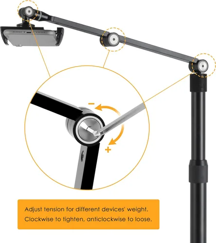 Miniatura 6 de Viozon Soporte superior para teléfono tableta, altura y ángulo de 360 grados ajustable, soporte de escritorio de aluminio, compatible con teléfono