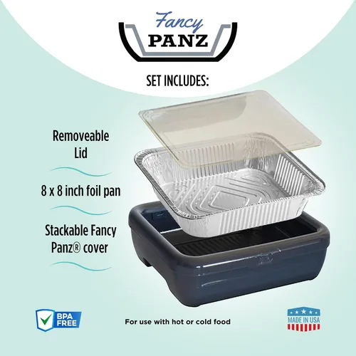 Miniatura 4 de Fancy Panz - Portasartén de papel de aluminio Aqua de 8x8 pulgadas con tapa - Bandeja de servicio de alimentos elevada - Portasartén portátil