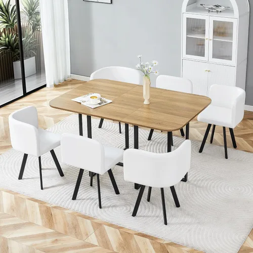 Miniatura 4 de Juego de mesa de comedor para 6, mesa de cocina de mármol y madera sintética de 60 pulgadas con 6 sillas de piel sintética, moderno juego de mesa