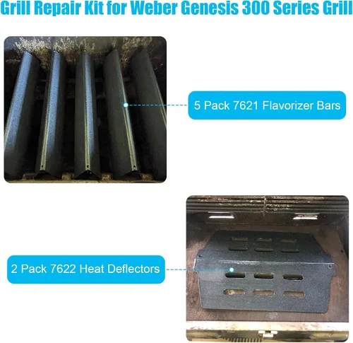 Miniatura 5 de Outspark 7621 Barras aromatizantes y deflectores de calor 7622 para Weber Genesis E310 E320 E330 S310 S320 S330, kit de piezas de parrilla
