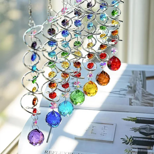 Miniatura 7 de Atrapasoles de cristal de 7 chakras, adornos de prismas de cristal colgantes con cuentas de arcoíris de 0.787 pulgadas para ventana, jardín