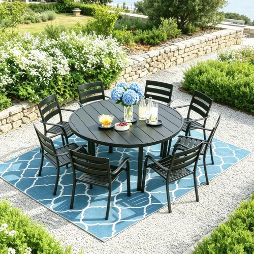 Miniatura 9 de Juego de 2 sillas de comedor apilables negras para patio, sillas bistró de metal para exteriores con reposabrazos, muebles de patio para todo tipo
