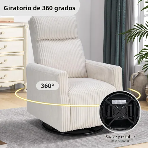 Miniatura 4 de CANMOV Silla mecedora giratoria para guardería, silla giratoria con respaldo alto y brazos, silla deslizante de pana para sala de estar, dormitorio
