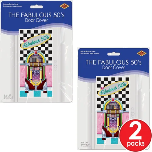 Miniatura 5 de Beistle Cubiertas de plástico para puerta de los años 50, 5 x 30 pulgadas, juego de 2 – Soda Shop Jukebox decoración de pared, suministros de Multi