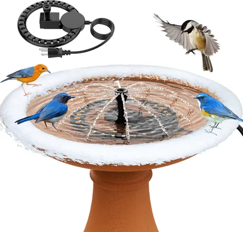 Calentador de baño para pájaros con bomba de agua para exteriores en invierno, descongelador de 250 W para baños de pájaros con control termostático