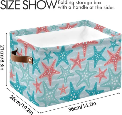 Miniatura 3 de Bolaz Cesta de almacenamiento grande con diseño náutico de estrella de mar plegable con asas para dormitorio, oficina en casa