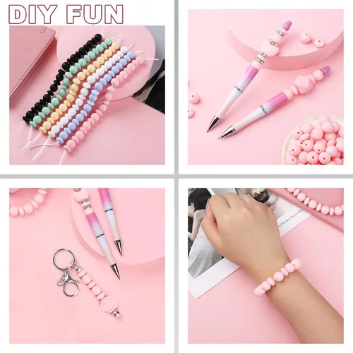 Miniatura 4 de 100 cuentas de silicona de 0.472 pulgadas para llavero, bolígrafo, collar, pulsera, manualidades, goma focal suelta a granel (rosa)