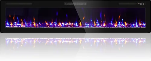 Ludatido Chimenea eléctrica de 72 pulgadas montada en la pared/empotrada, inserto de chimenea eléctrica con 51000BTU para habitación de 410 pies