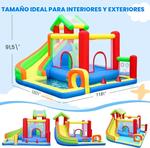 Miniatura 6 de Casa de rebote, castillo inflable con soplador para niños en interiores y exteriores, castillo de salto inflable con pozo de bolas, tobogán, pared