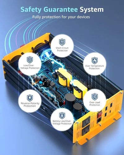 Miniatura 4 de Inversor de Potencia de Onda Sinusoidal Pura de 1200 Vatios DC 12V a 110V AC Convertidor con Dos Salidas de CA, Puertos USB de Carga Rápida