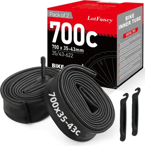 LotFancy Tubos de bicicleta 700C, 2 tubos de bicicleta de carretera 700x35/43c, 700x35C, 700x38C, 700x40C, 700x42C, 700x43C, tubos de neumáticos de