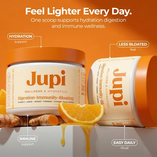 Miniatura 5 de Jupi Polvo de Hidratación y Bienestar – Shots de cúrcuma y jengibre, suplemento de vitamina C para energía, apoyo inmunológico y salud digestiva