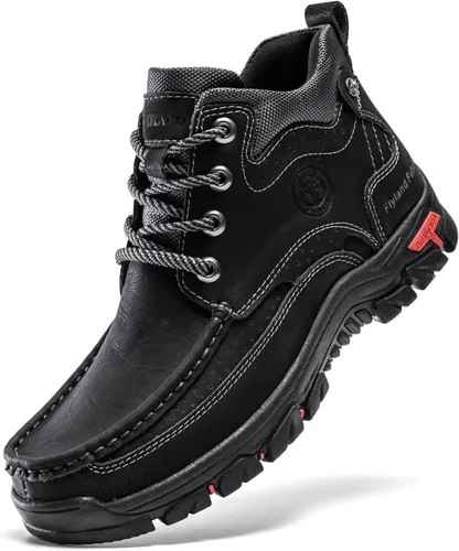 Miniatura 8 de FLYLAND Botas casuales para hombre de cuero vintage, botines de vestir, botas Chukka de caña media, antideslizantes, para conducir y caminar, zapatos