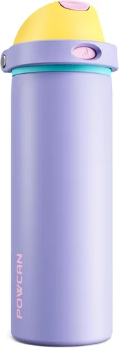 Miniatura 27 de POWCAN - Botella de agua aislada, 24 oz, tapa 2 en 1, boquilla de botón, popote abatible, a prueba de fugas, acero inoxidable, para portavasos