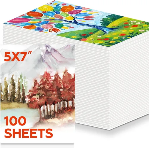 100 hojas de papel para acuarela a granel, papel de acuarela prensado en frío de 5 x 7 pulgadas 140 lb/300 g/m² para niños y adultos. Papel de