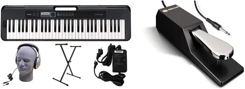 Casio CT-S300 - Paquete de teclado prémium de 61 teclas con soporte, auriculares y fuente de alimentación (CAS CTS300 PPK) y M-Audio SP 2 - Pedal de