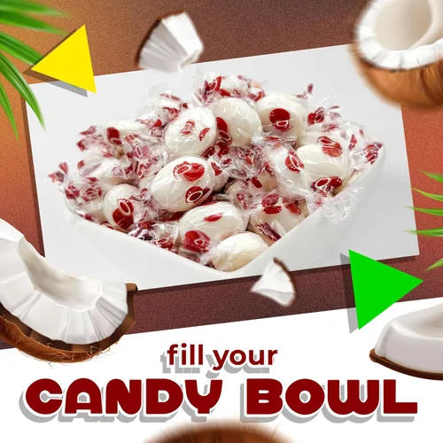 Miniatura 4 de Caramelo de coco Bolsa de 1 libra – 90 unidades Caramelo duro envuelto individualmente Relleno cremoso Golosinas tropicales para aperitivos