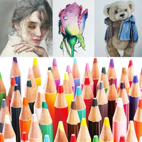 Miniatura 7 de Heshengping Juego de 48 lápices de colores para dibujo y bocetos para libros para colorear, kit de dibujo, suministros de arte con estuche de lona