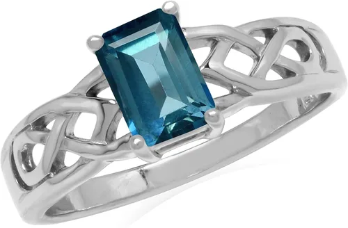 Silvershake Anillo solitario de plata de ley 925 con forma octágona, chapado en oro blanco o amarillo con piedra natal con forma de octágono de