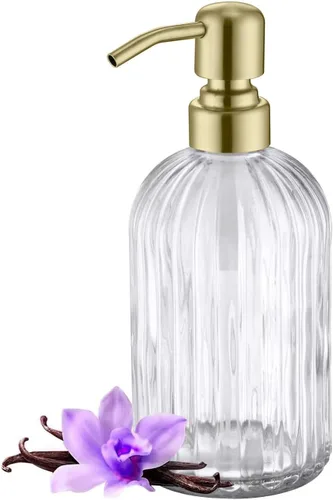 Miniatura 29 de Dispensadores de jabón de vidrio para cocina y baño, botella de vidrio pesado de 16 onzas, bomba de níquel cepillado de acero inoxidable