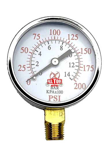 Miniatura 16 de Manómetro de presión de aire de 2" Montaje lateral inferior 1/4" NPT 2" Dial - 0 a 200 PSI