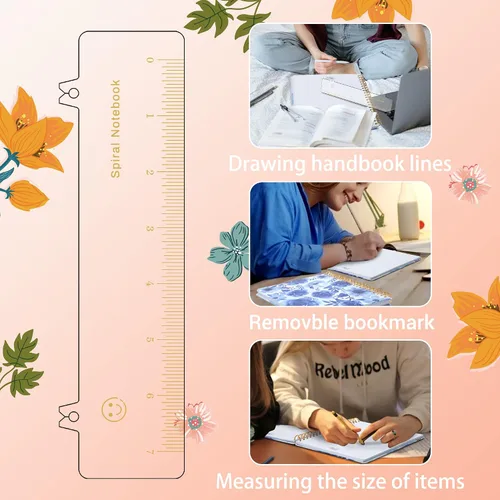 Miniatura 7 de CAGIE Cuaderno de espiral de tapa dura con rayas universitarias estéticas en espiral con bolsillos grandes, cuaderno de notas para tomar notas