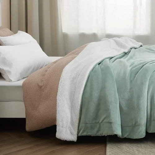 Miniatura 6 de Bedsure Manta de forro polar Sherpa tamaño King para cama, gruesa y cálida, suave manta de felpa para invierno, verde salvia, 108 x 90 pulgadas 04