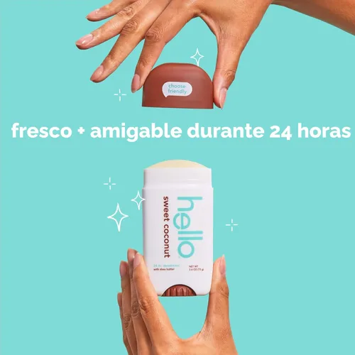 Miniatura 4 de hello Sweet Coconut - Desodorante sin aluminio para mujeres y hombres con manteca de karité, frescura de 24 horas, desodorante sin bicarbonato