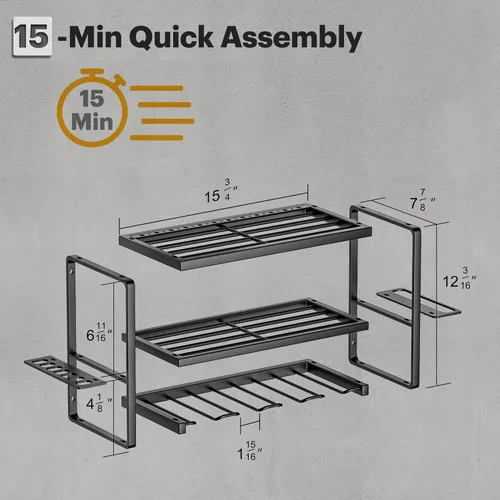 Miniatura 4 de Spampur Organizador de herramientas eléctricas, soporte de pared, estante de almacenamiento de 3 capas con 4 soportes para taladro, estante