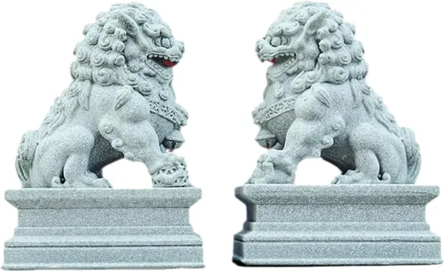 Miniatura 7 de 2 piezas de mini estatuas de león de piedra, decoración de acuario, decoración china de Feng Shui, adorno de pecera, figuras de león para gabinete