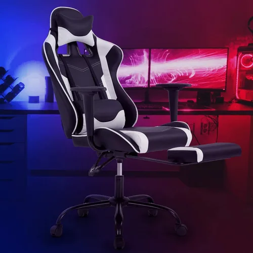 Miniatura 2 de Silla de juegos, silla ergonómica de cuero con respaldo alto ajustable, giratoria y reclinable, silla de computadora con soporte lumbar