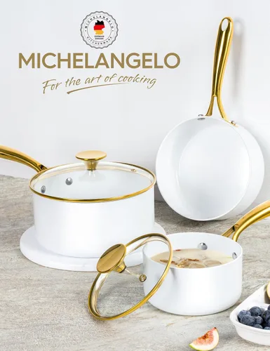 Miniatura 6 de MICHELANGELO Sartén con tapa, juego de cacerolas de cerámica antiadherentes, 1 cuarto de galón, 2 cuartos y 3 cuartos de galón, ollas pequeñas