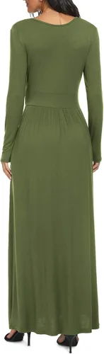 Miniatura 4 de LILBETTER - Vestido largo de manga larga, cuello en V profundo, holgado, liso y casual para mujer