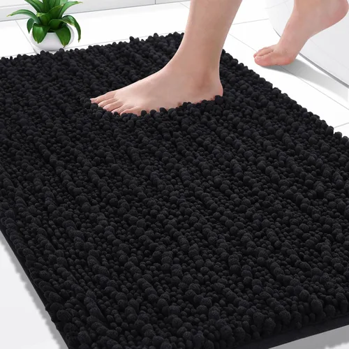 Yimobra Alfombras de Baño Antideslizantes Lavables - Alfombra de Baño de Chenilla Ultra Suave Absorbente, Alfombra Peluda de Secado Rápido para Negro