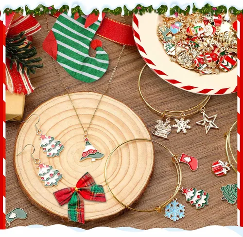 Miniatura 5 de SANNIX 350 dijes de Navidad para hacer joyas, dijes de esmalte dorado para manualidades, pulseras, collares, aretes, suministros de manualidades