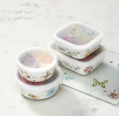 Miniatura 7 de Plato con divisiones Lenox, con dibujo de mariposas en la pradera, 9 pulgadas, Recipiente para servir y guardar, redondo, Blanco
