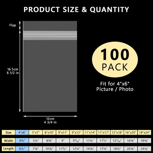Miniatura 2 de AUEAR, Fundas de plástico transparente de 4 x 6 pulgadas (paquete de 100) – Bolsas resellables de cristal sin ácido de 1.6 mil, aptas