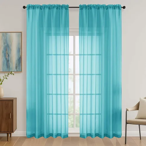 Miniatura 97 de OVZME - Cortinas traslúcidas blancas de 45 pulgadas de largo, 2 paneles, cortinas de gasa con bolsillo para barra para ventanas pequeñas, cada una