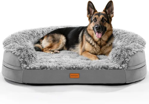 iweepet Camas para Perros Jumbo, 47.5"x35"x7.6", Cubierta Extraíble y Lavable, Bordes Elevados Rebotables, Fondo Antideslizante, Tamaño Extra Gris