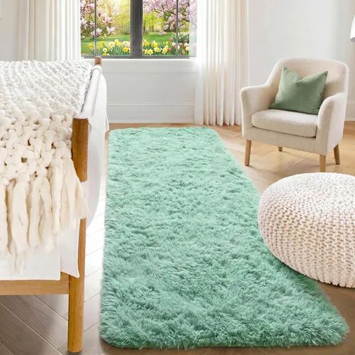 Miniatura 91 de ONASAR - Alfombra de pasillo negra de 2 x 6 pies, esponjosa, lavable, ultrasuave, afelpada, peluda, tapete para bebés, dormitorio de niños, armario