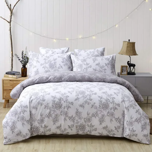 Miniatura 11 de FADFAY Juego de sábanas bajeras de tamaño individual color gris con estampado floral blanco con bolsillo profundo, súper suaves, de fácil cuidado