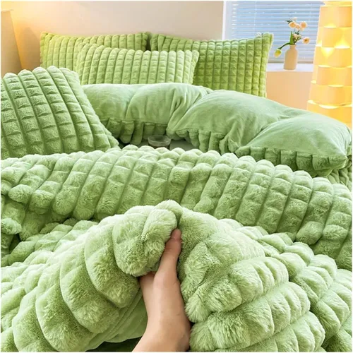 Miniatura 7 de Cama, Invierno Felpa Ropa de Cama de Felpa Cálida Funda de Edredón Juego de Sábanas con Funda de Almohada 4pcs Doble Edredón Juego de Funda Azul